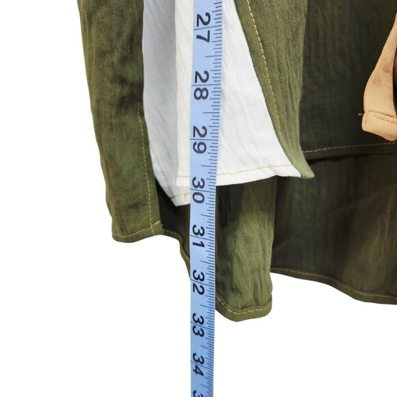 Colorblock Button-Up Short-Sleeve Shirt Women Size 2XL Dokotoo Green Beige White - Picture 7 of 8